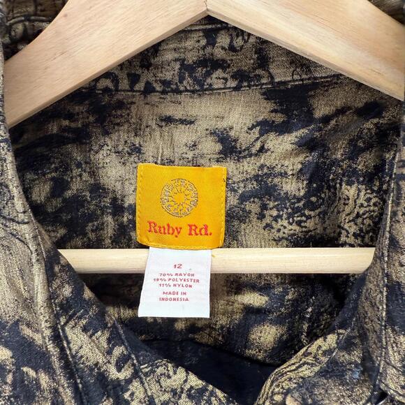 Ruby Rd. Jacket Women 12 Beige Geometric Button Up Collared Long Sleeve Pockets - Picture 3 of 6